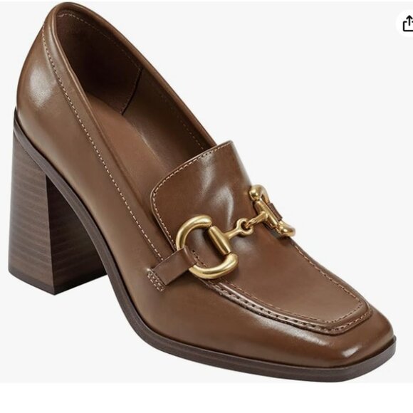 NEW MARC FISHER Harlae Heeled Bit Loafers nut for women 253 - Picture 2 of 7